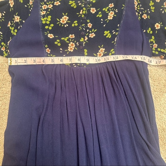 Urban Mangoz Navy Blue Floral Long Sleeve Mini Dress Size Small Boho Summer - Picture 2 of 6